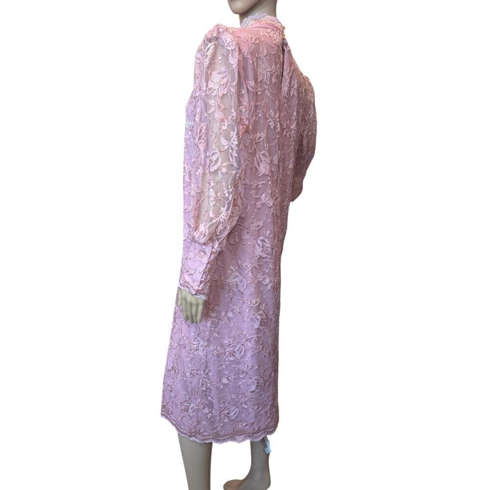 VTG 80s Romantic Pink Coquette Floral Lace Mesh Midi Dress Blaire Boutique Large - Picture 12 of 16